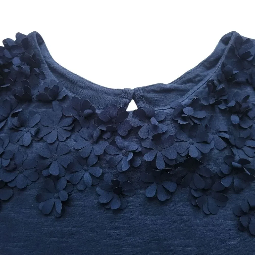 GAP Kid's Girls Blue Jersey Dress Short Sleeve with Flowers 3D Size Large
